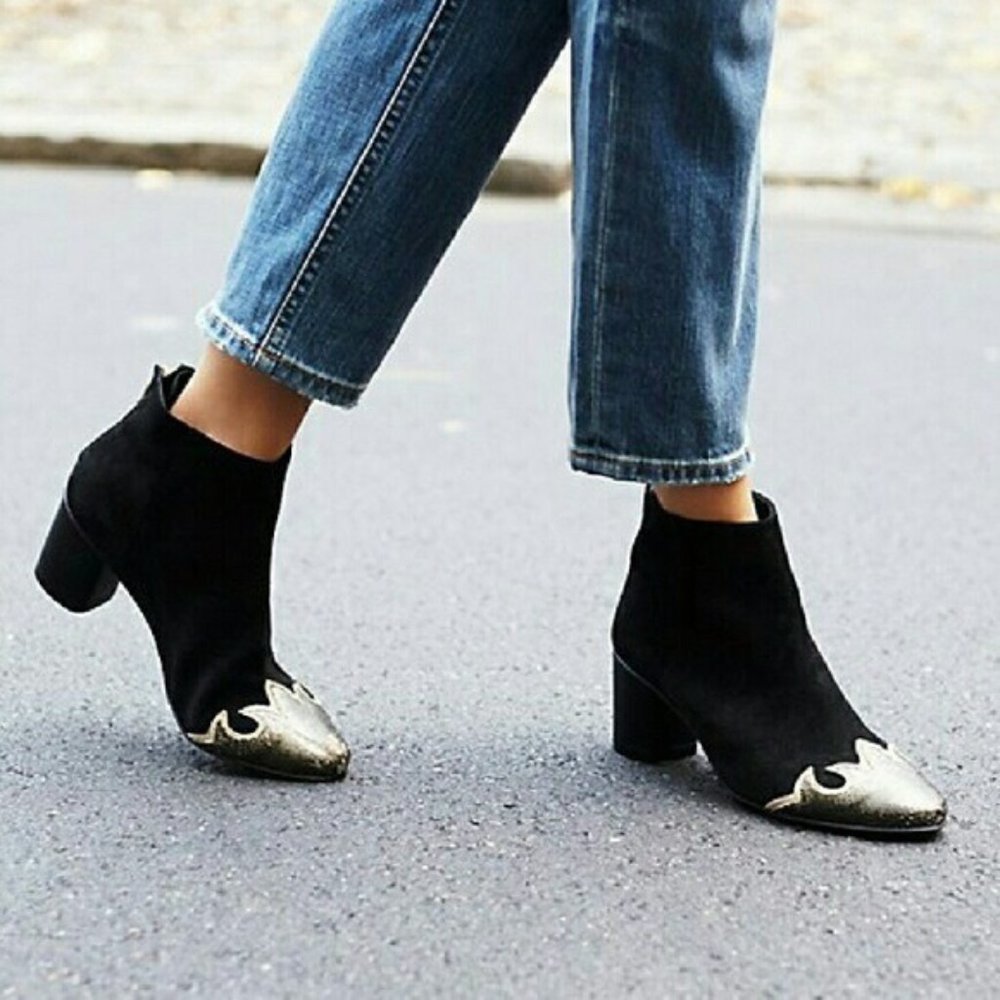 Free People Adele Suede Flame Booties Size 8.5 Black